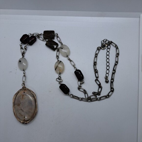 20" Gemstone necklace quartz labradorite plus 3" extender chain - Picture 2 of 4